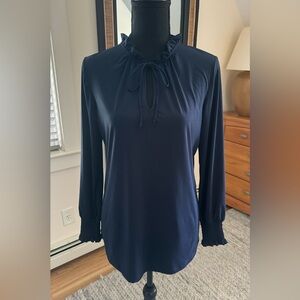 J. McLaughlin‎ navy ruffle neck long sleeve top women’s S